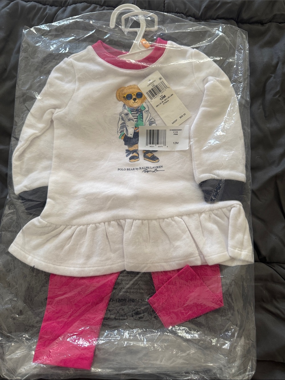 Ralph Lauren White Top with Pink Leggings Kids Matching Set